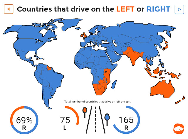 خريطة البلدان التي يقود سكانها السيارة على اليسار 